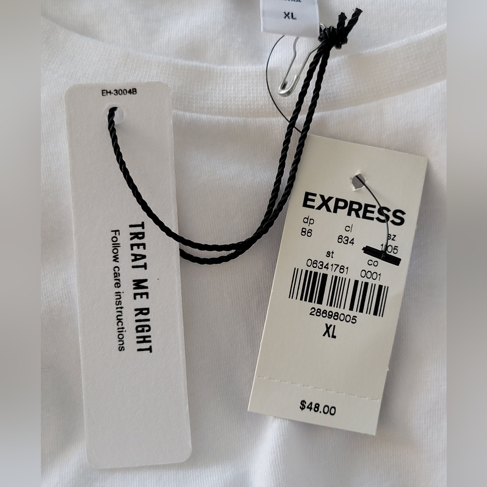 NWT Express Asymmetrical Brooch Side Shirt White & Silver Jewel Accent Cotton XL - Picture 11 of 12